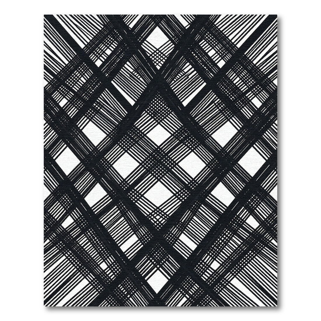 Black White Intersecting Lines Diamond Rug
