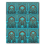 Teal Floral Arched Lattice Wallpaper Rug