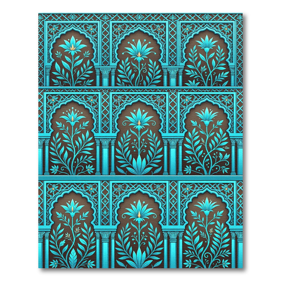 Teal Floral Arched Lattice Wallpaper Rug