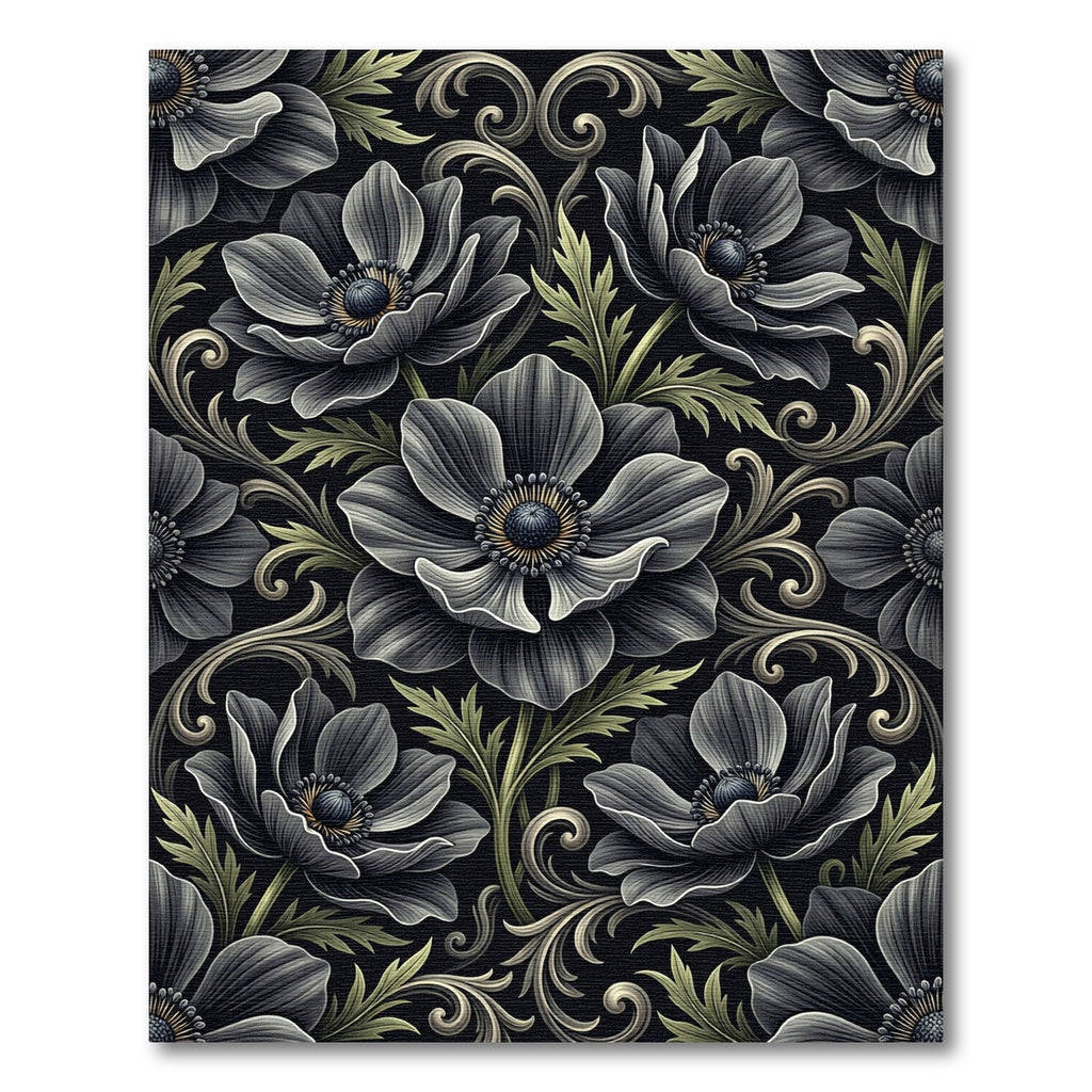 Dark Floral Scrollwork Anemone Rug