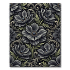Dark Floral Scrollwork Anemone Rug