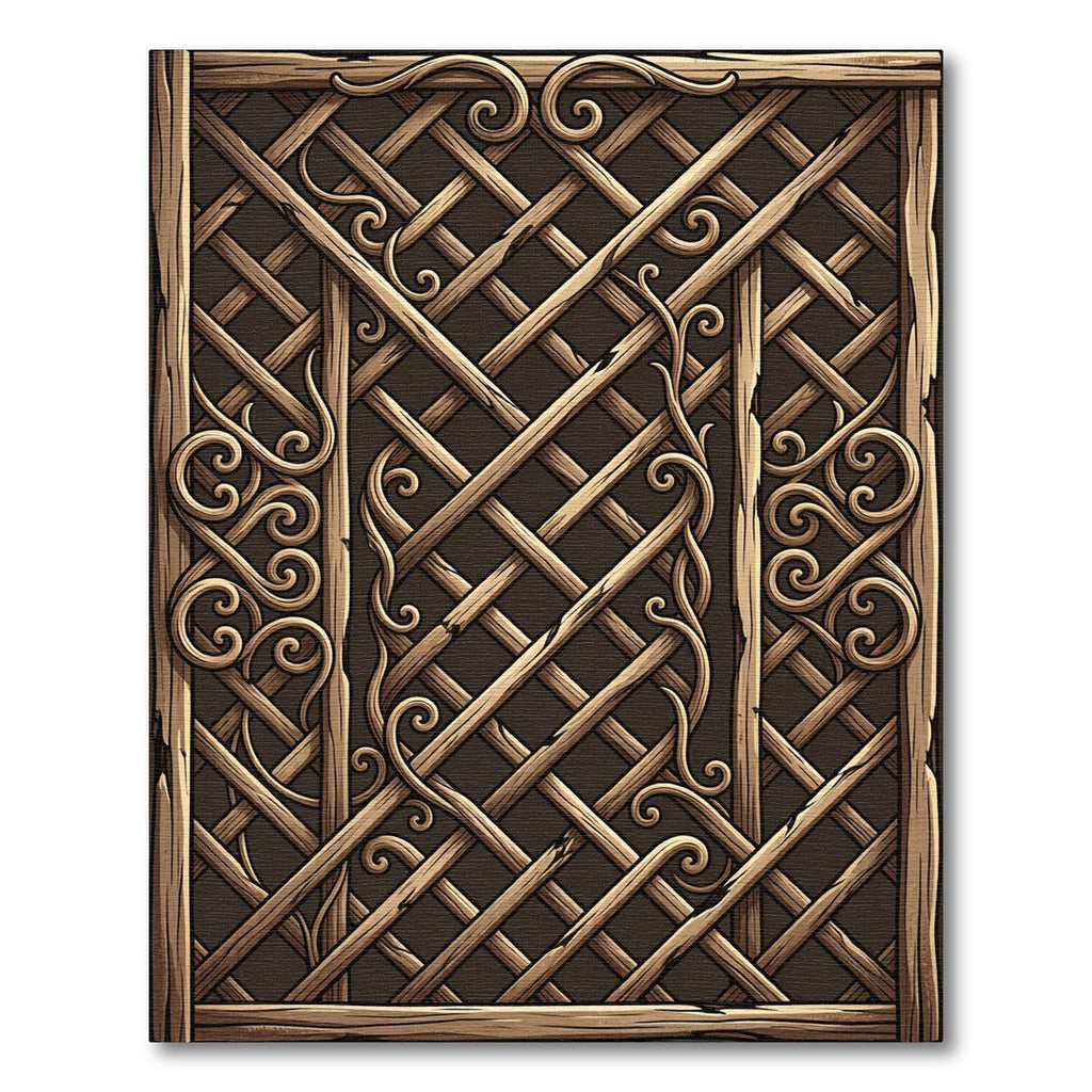 Ornate Wood Lattice Scroll Trellis Rug