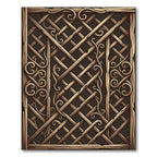 Ornate Wood Lattice Scroll Trellis Rug
