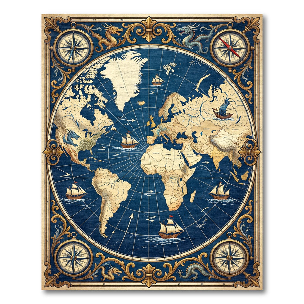 Antique World Map Dragon Compass Rug