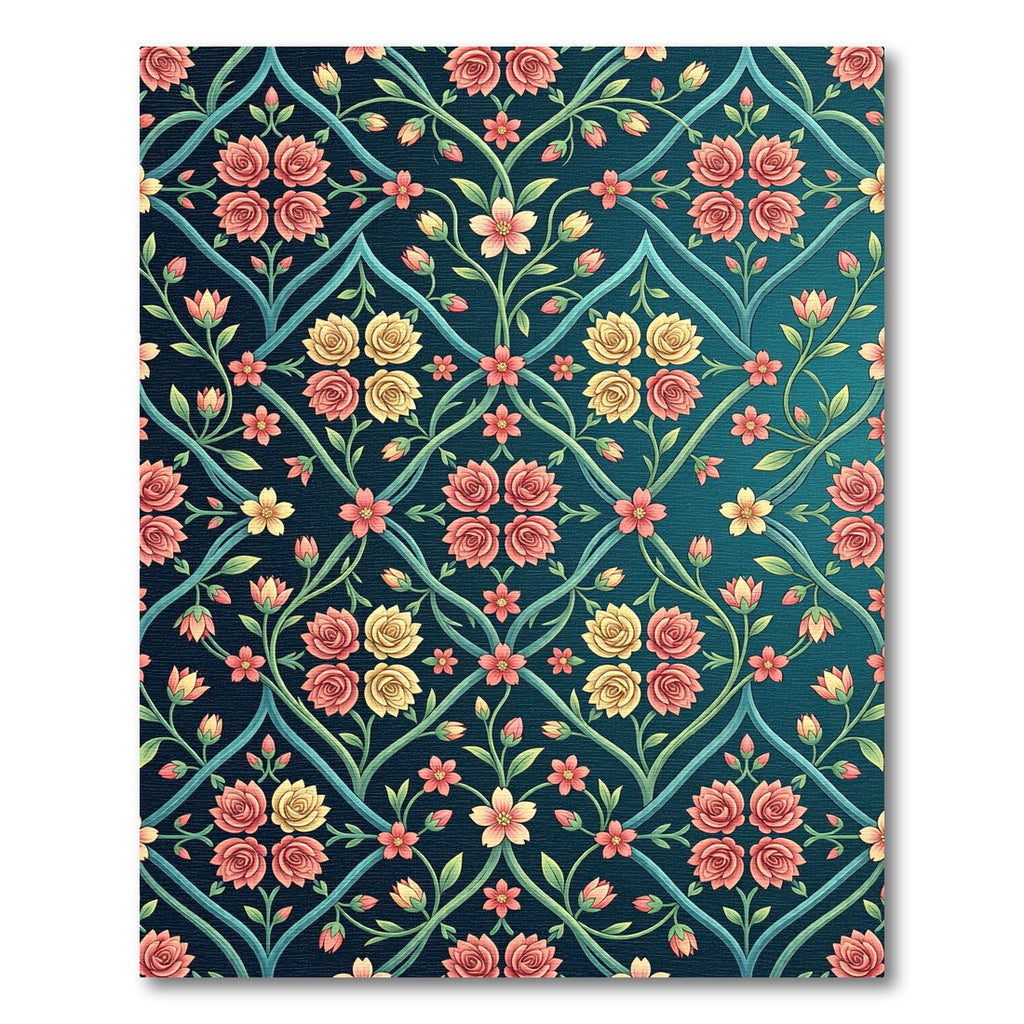 Coral Pink Yellow Rose Trellis Rug