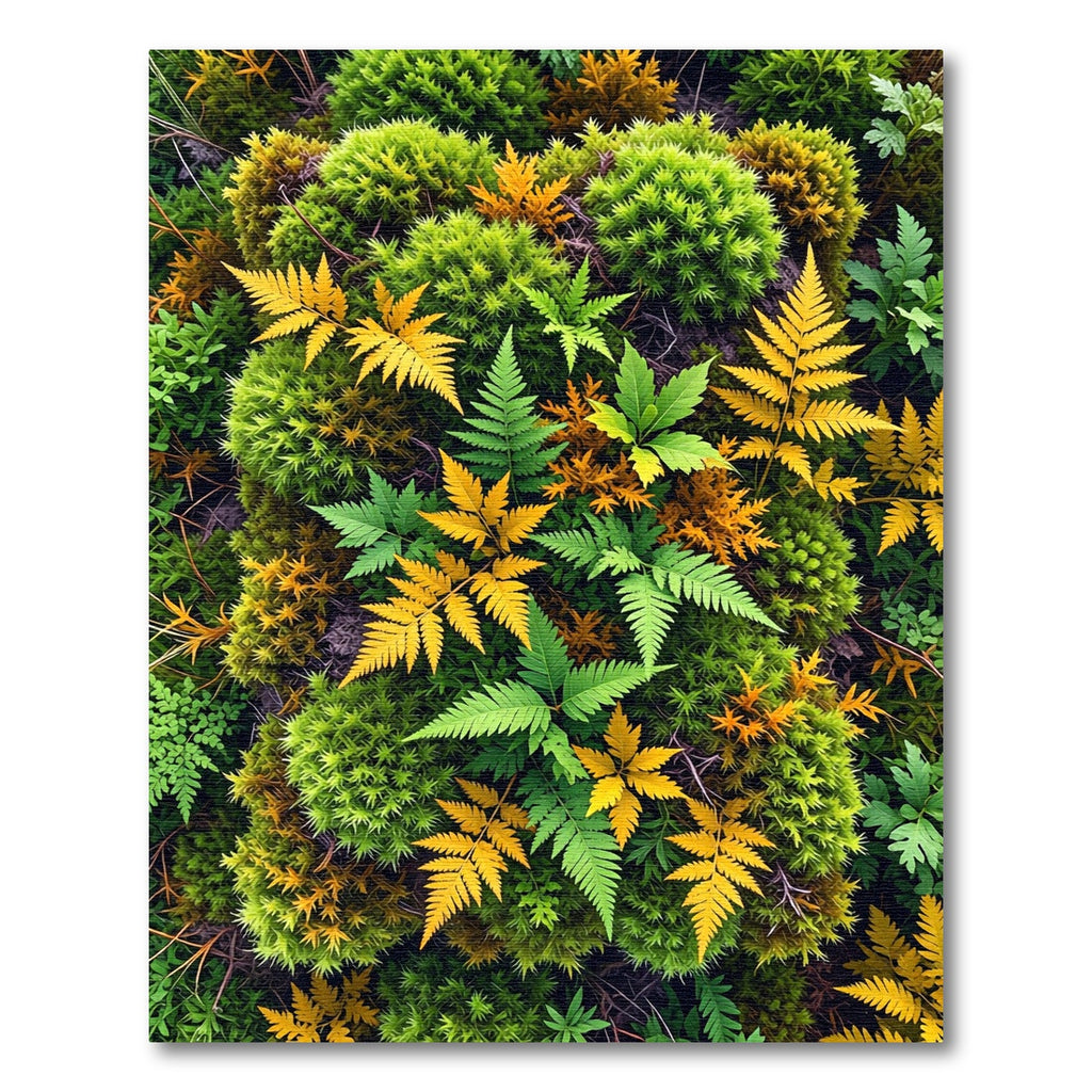 Lush Golden Fern and Moss Forest Rug