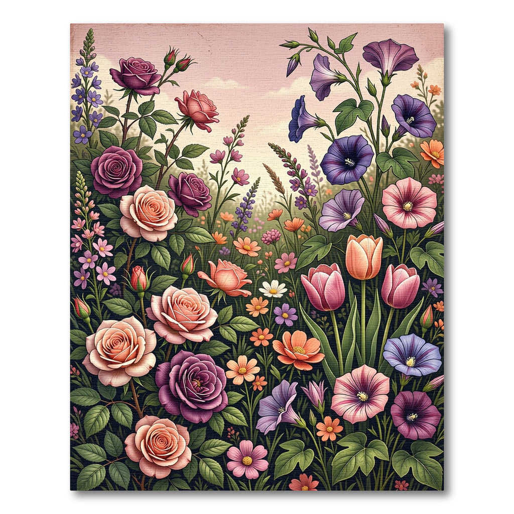 Pastel Garden Roses Morning Glory Tulip Rug