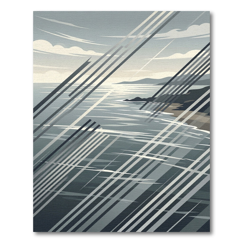 Coastal Serenity Diagonal Stripe Ocean Landscape Rug