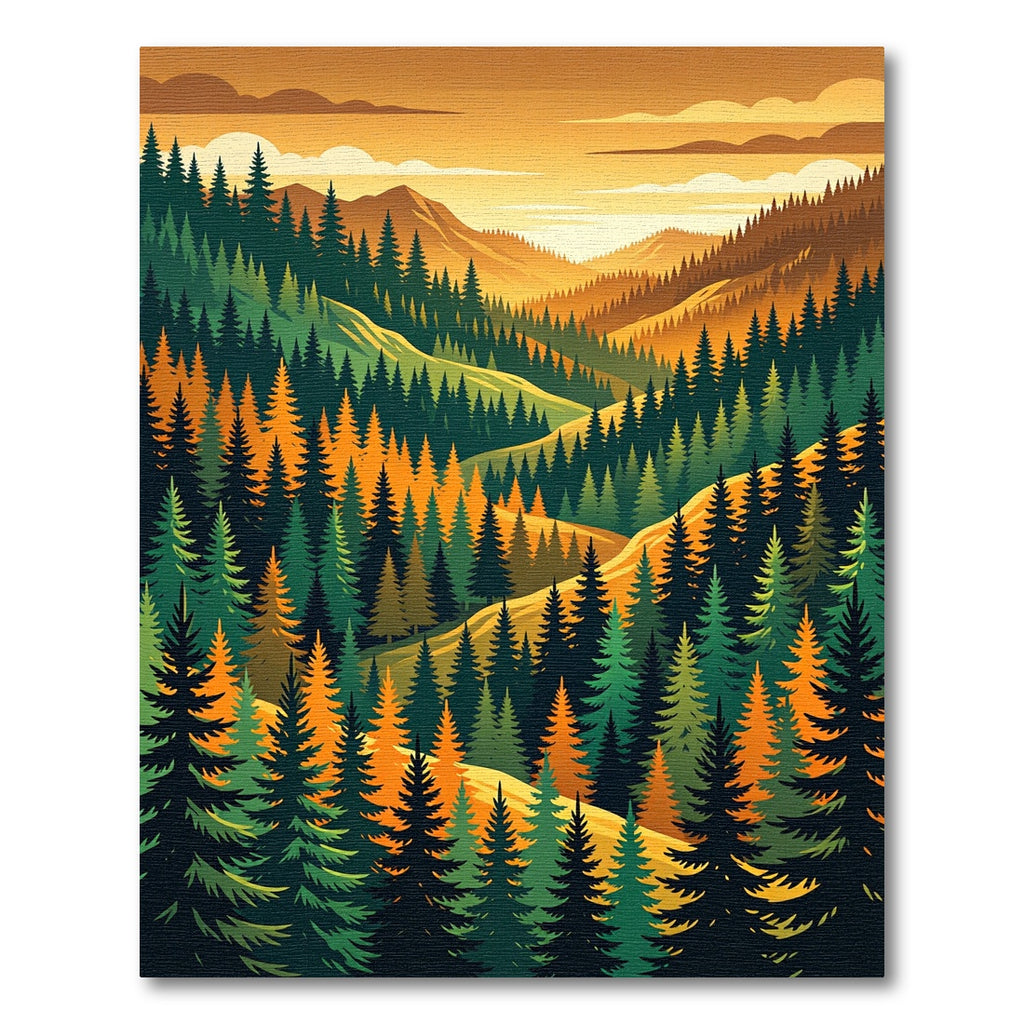 Golden Sunset Forest Landscape Mountain View Rug