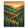 Golden Sunset Forest Landscape Mountain View Rug