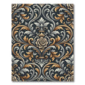 Ornate Gold Silver Floral Damask Rug