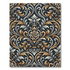Ornate Gold Silver Floral Damask Rug