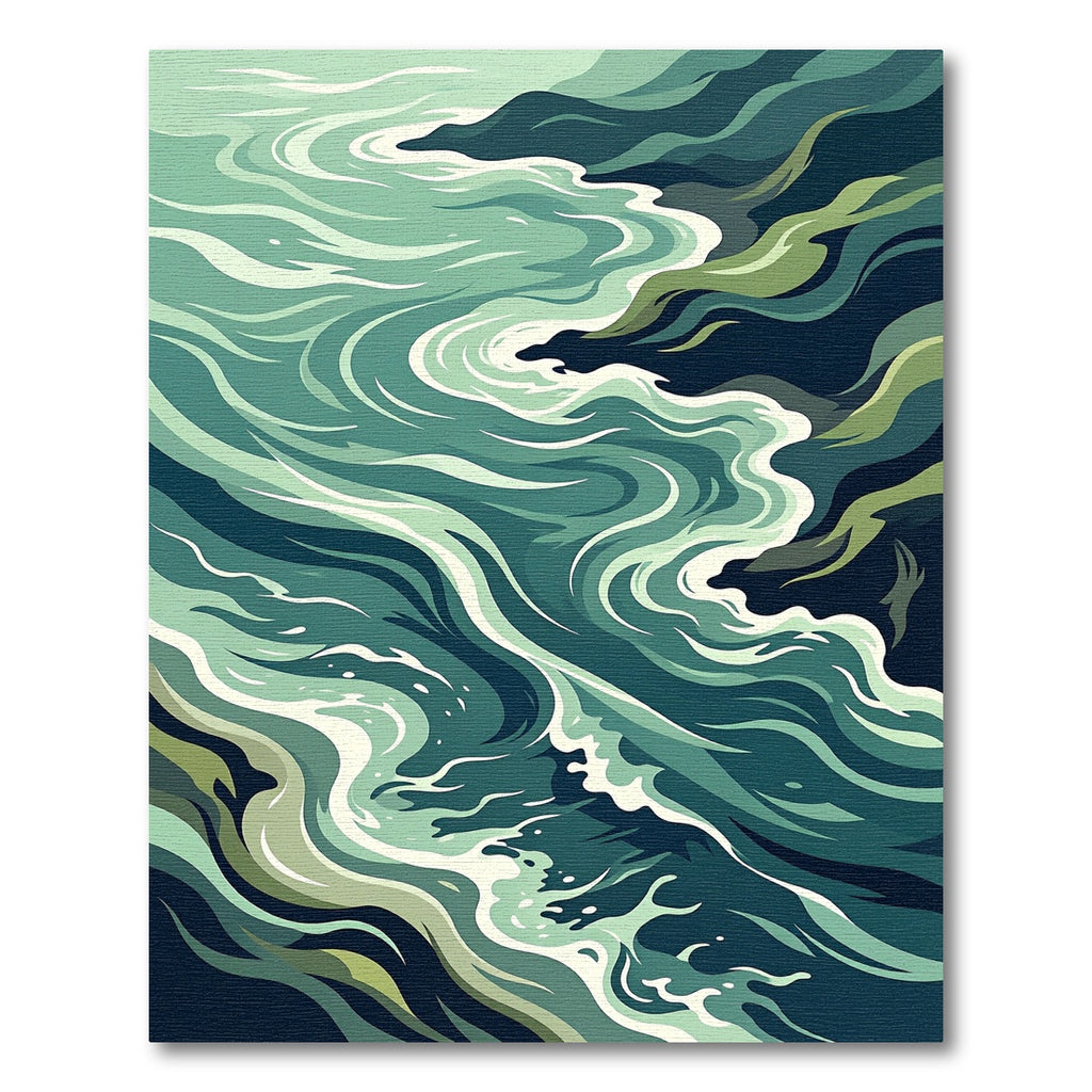 Abstract Teal Flowing Ocean Wave Rug