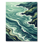 Abstract Teal Flowing Ocean Wave Rug