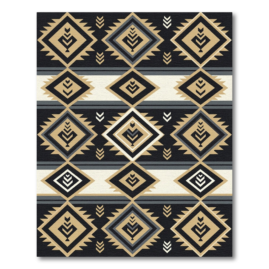 Black and Gold Geometric Chevron Rug