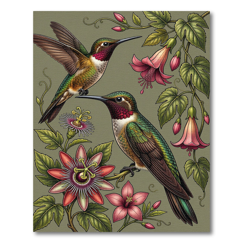 Hummingbird Botanical Garden Floral Illustration Rug