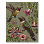 Hummingbird Botanical Garden Floral Illustration Rug