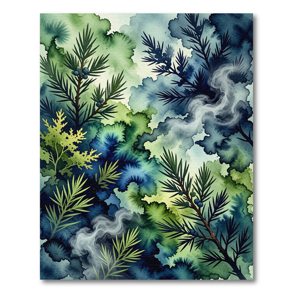 Watercolor Juniper Berry Forest Foliage Rug