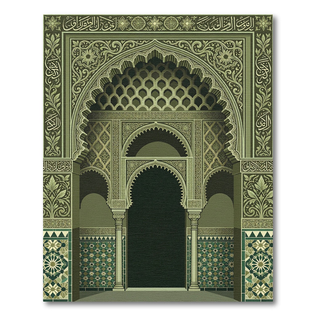Olive Green Intricate Islamic Arch Rug