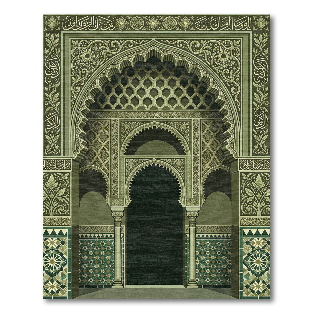 Olive Green Intricate Islamic Arch Rug