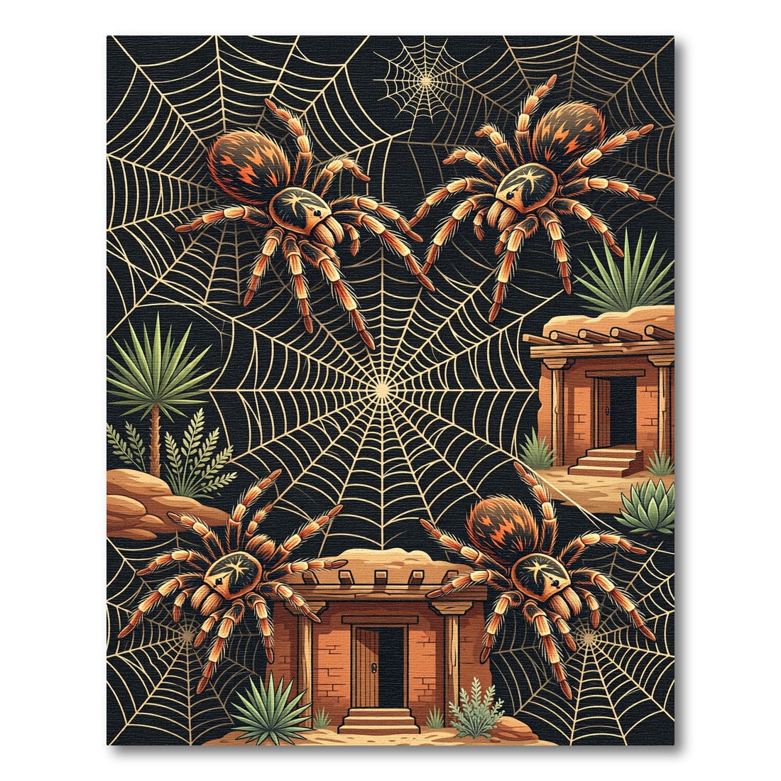 Golden Tarantula Web Southwestern Desert Scene Rug