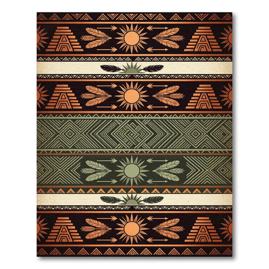 Earthy Copper Sun Aztec Striped Tapestry Rug