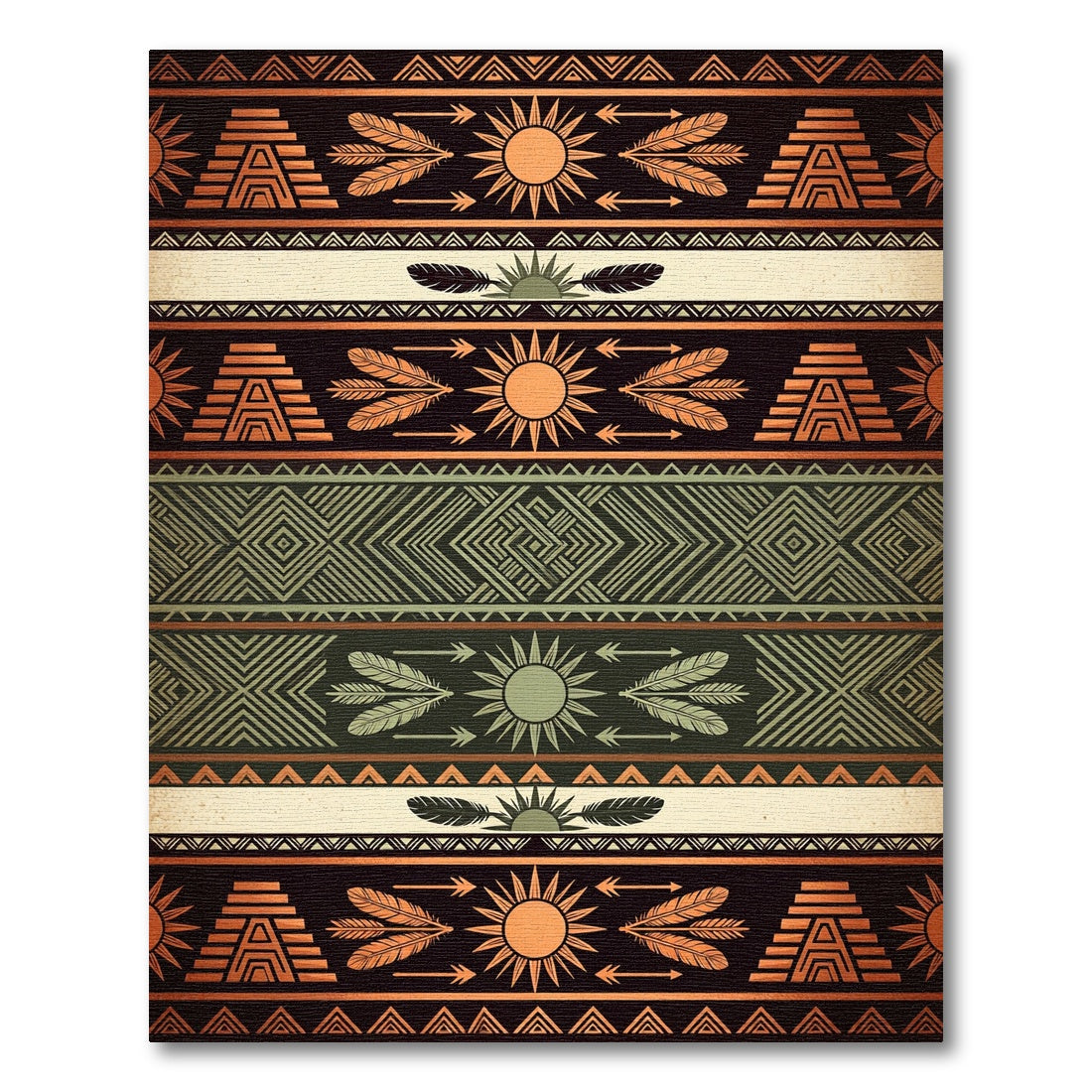 Earthy Copper Sun Aztec Striped Tapestry Rug