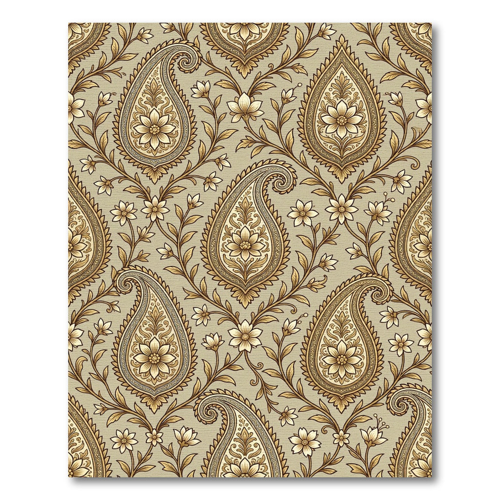 Gold Paisley Floral Vine Rug