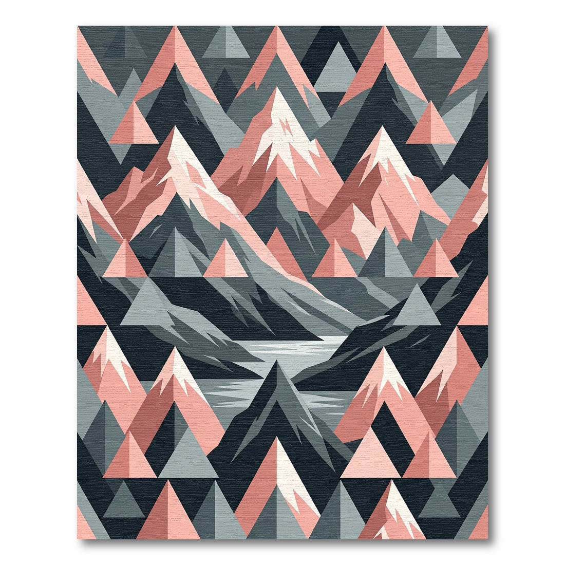 Geometric Pink and Slate Mountain Landscape Rug