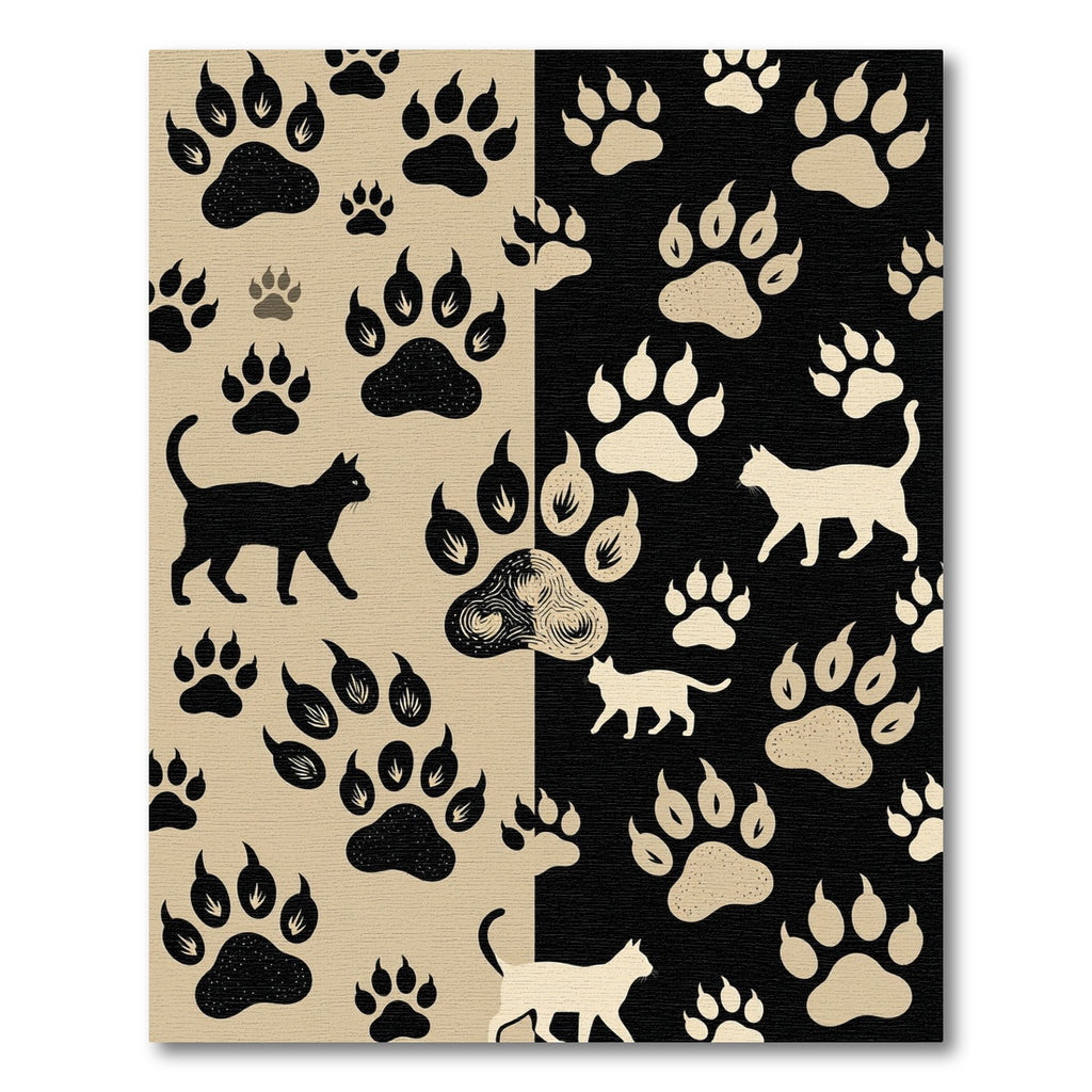 Black and Beige Cat Paw Art Rug