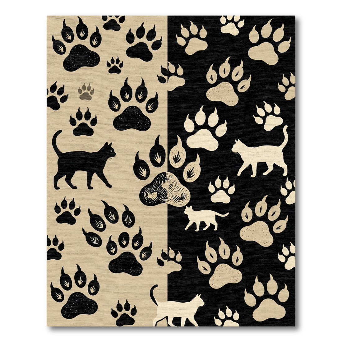 Black and Beige Cat Paw Art Rug