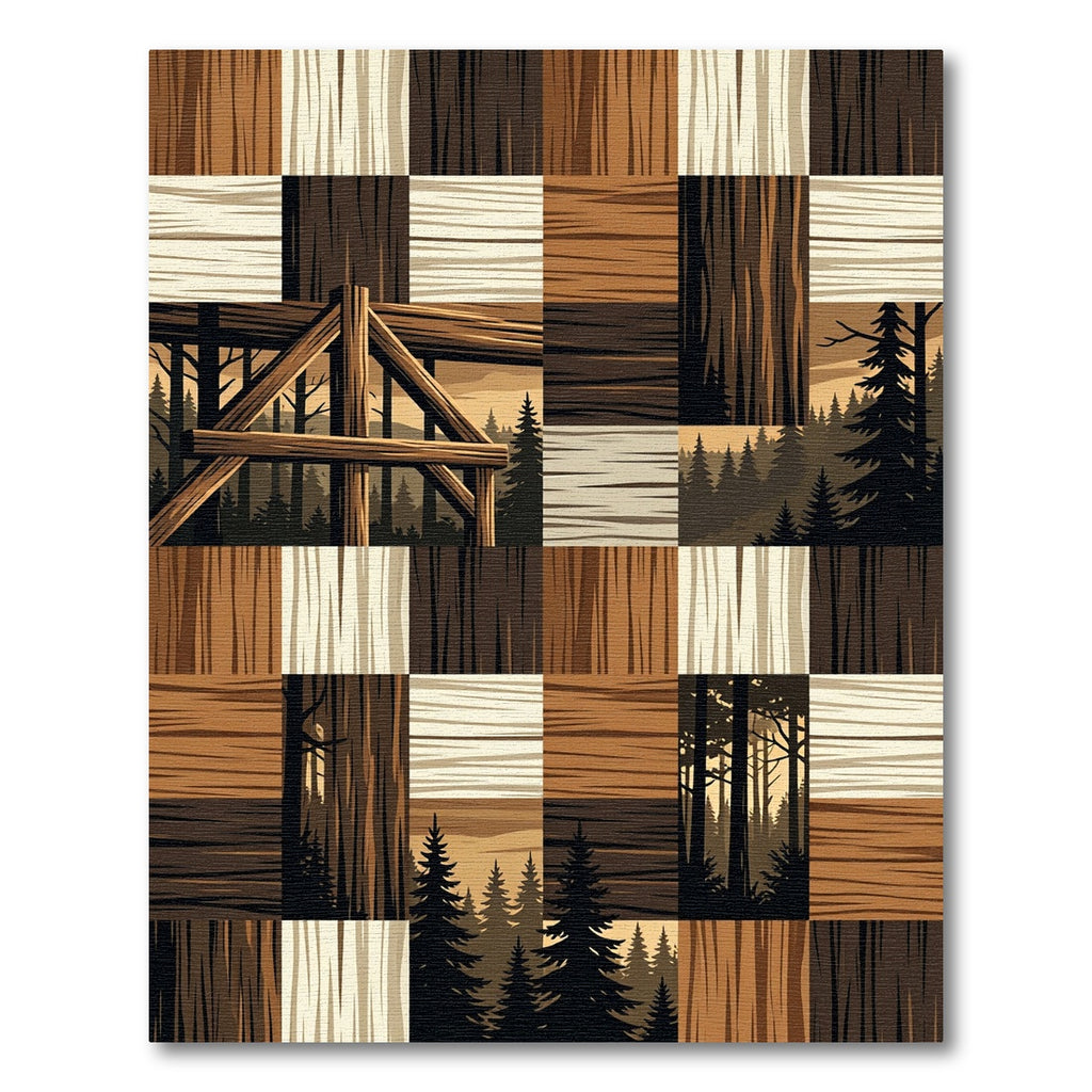 Woodland Forest Landscape Patchwork Rug