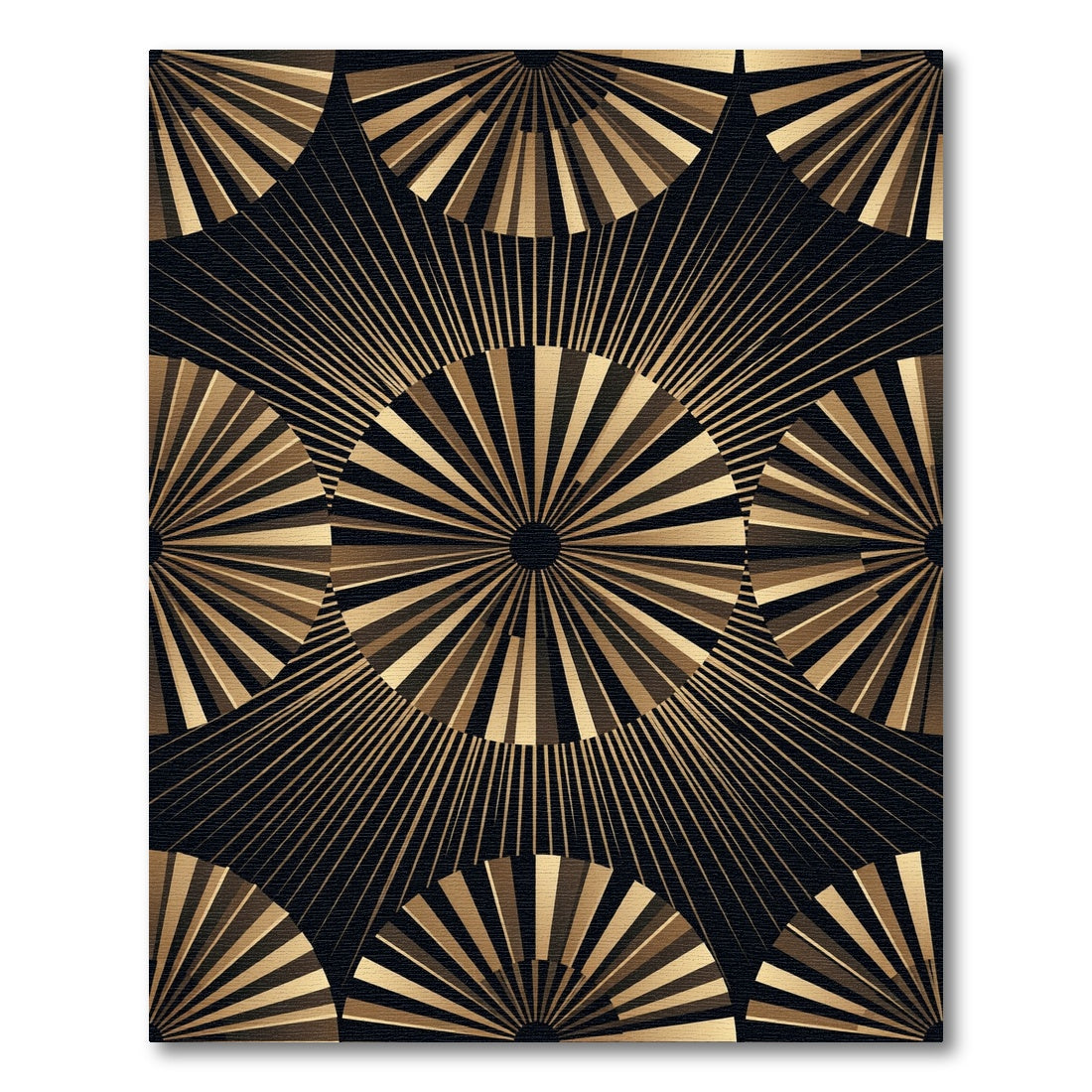 Art Deco Gold Sunburst Celestial Circle Rug