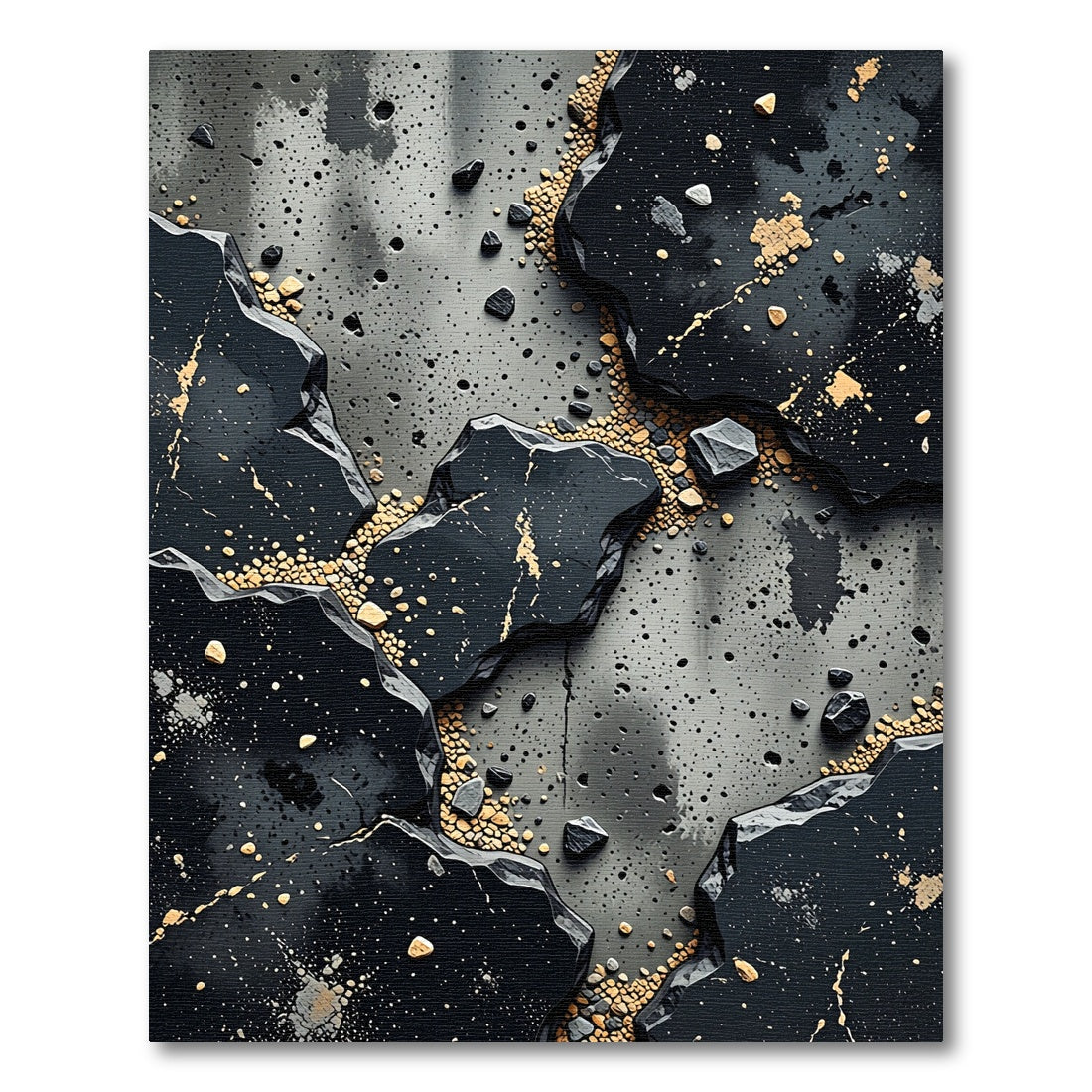 Black Gold Stone Fragment Abstract Rug