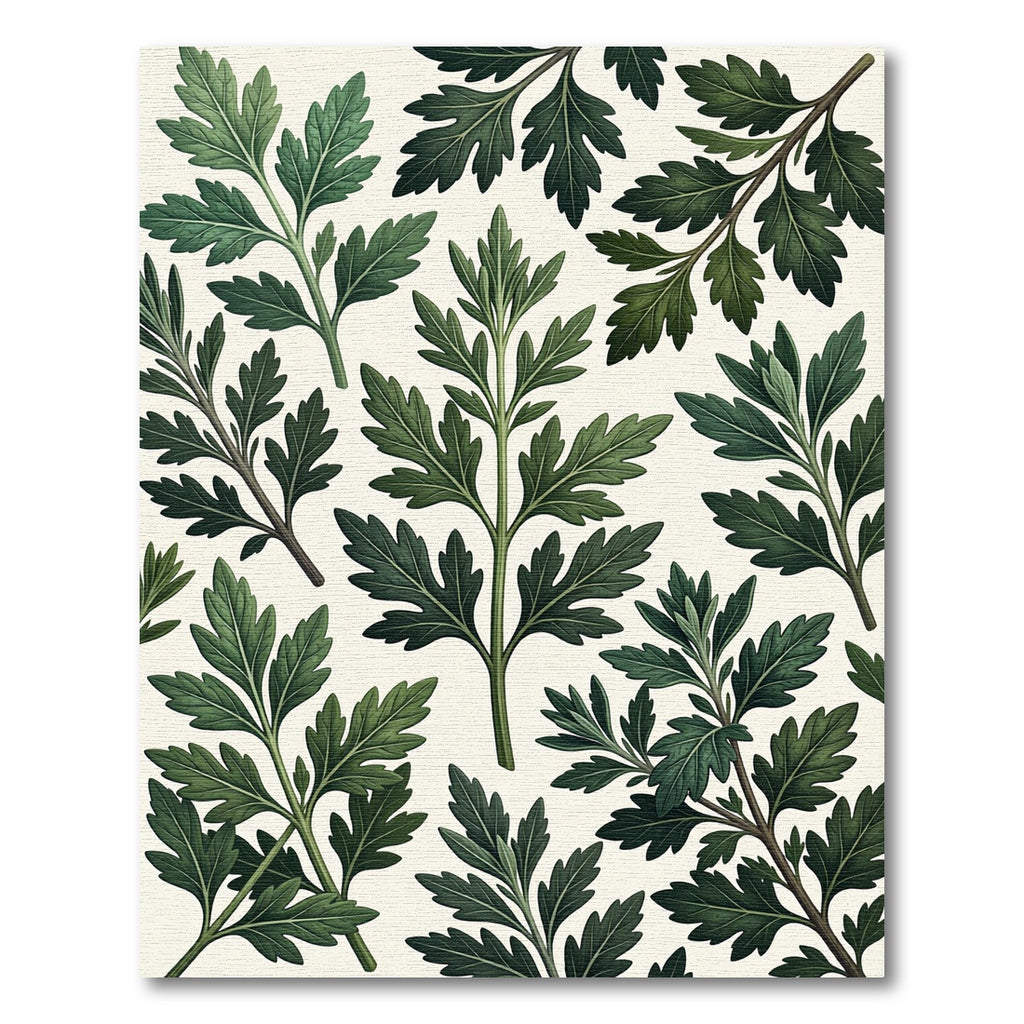 Vintage Green Fern Leaf Pattern Rug