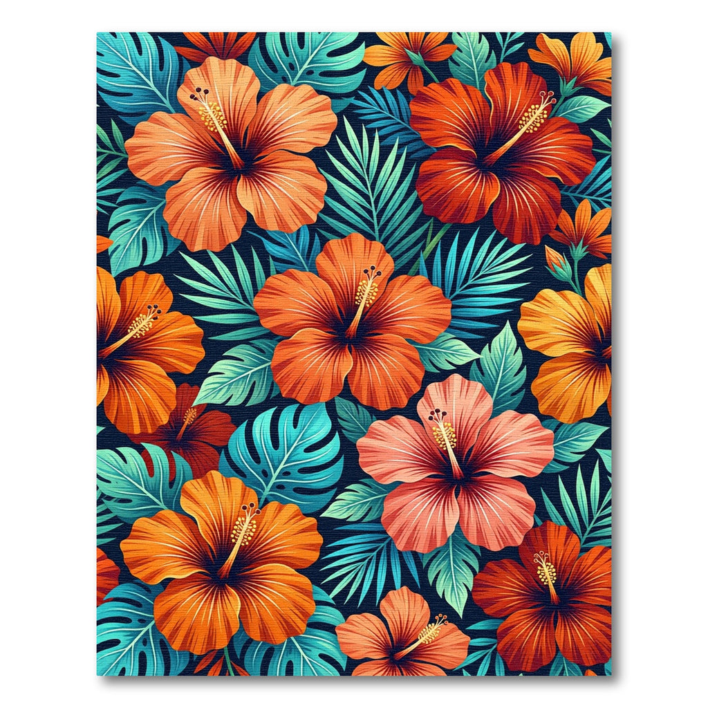 Vibrant Tropical Hibiscus Floral Jungle Rug