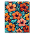 Vibrant Tropical Hibiscus Floral Jungle Rug