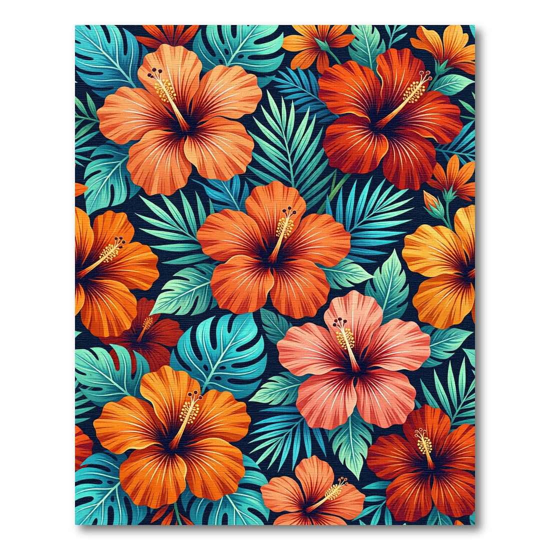 Vibrant Tropical Hibiscus Floral Jungle Rug