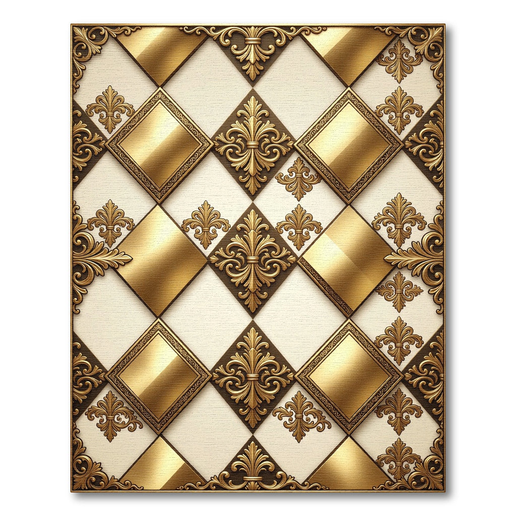 Ornate Gold Diamond Scrollwork Rug
