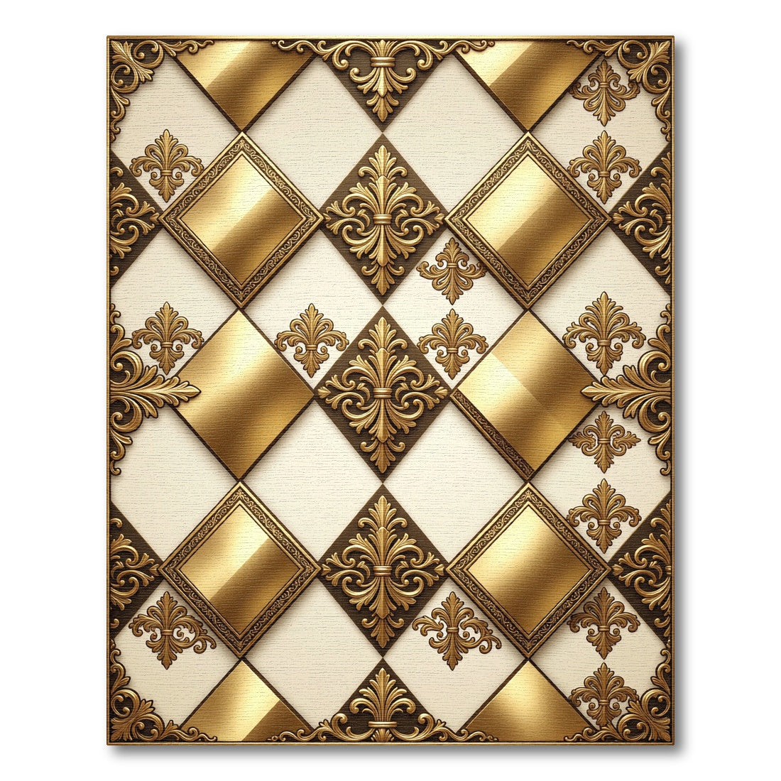 Ornate Gold Diamond Scrollwork Rug