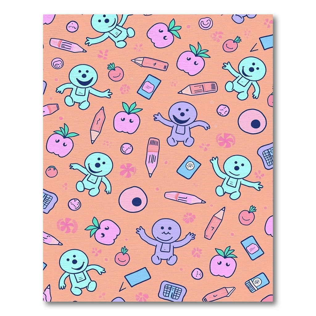 Playful Figures Apples Pencils Composition Rug