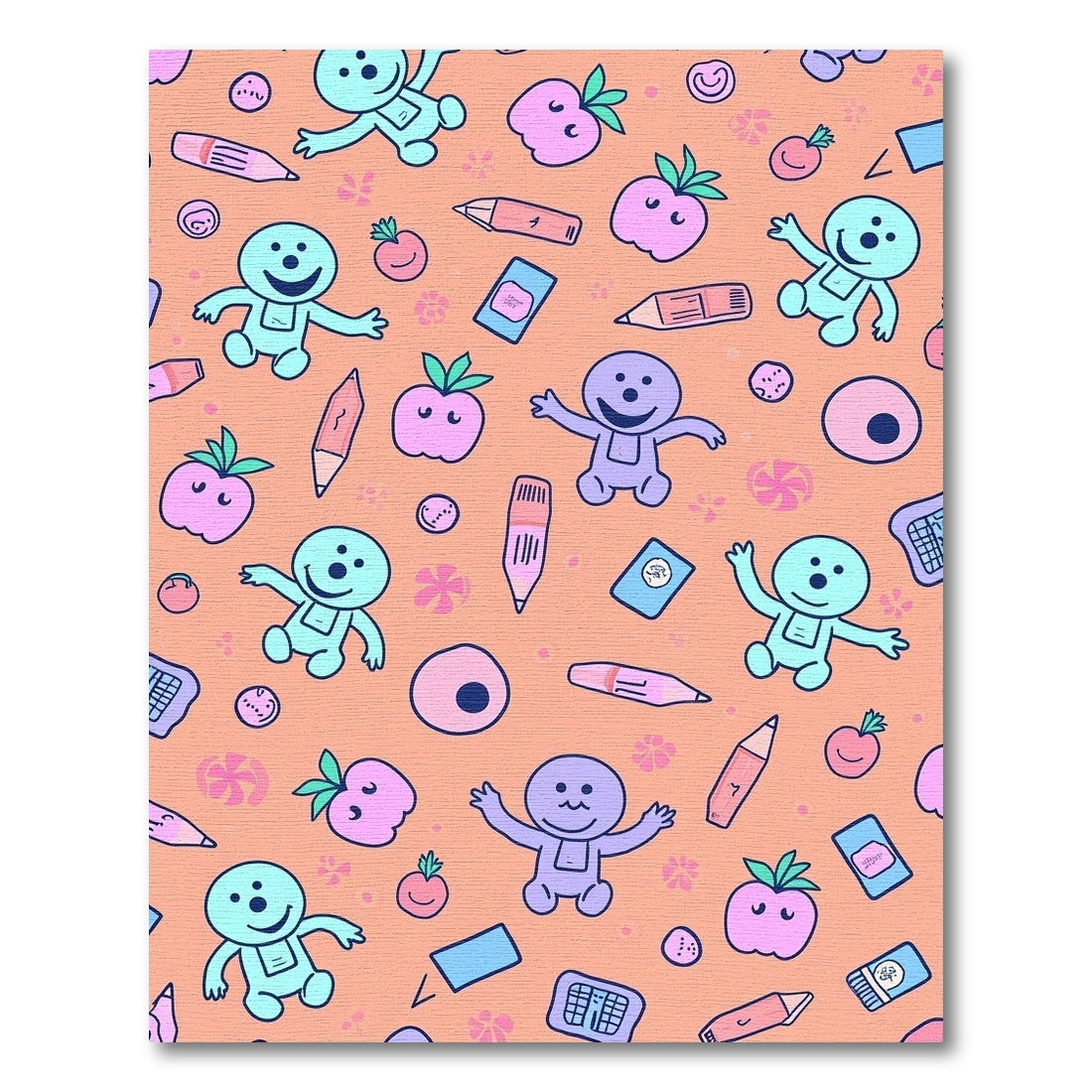 Playful Figures Apples Pencils Composition Rug