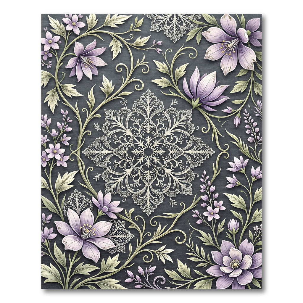 Elegant Lavender Floral Lace Medallion Rug