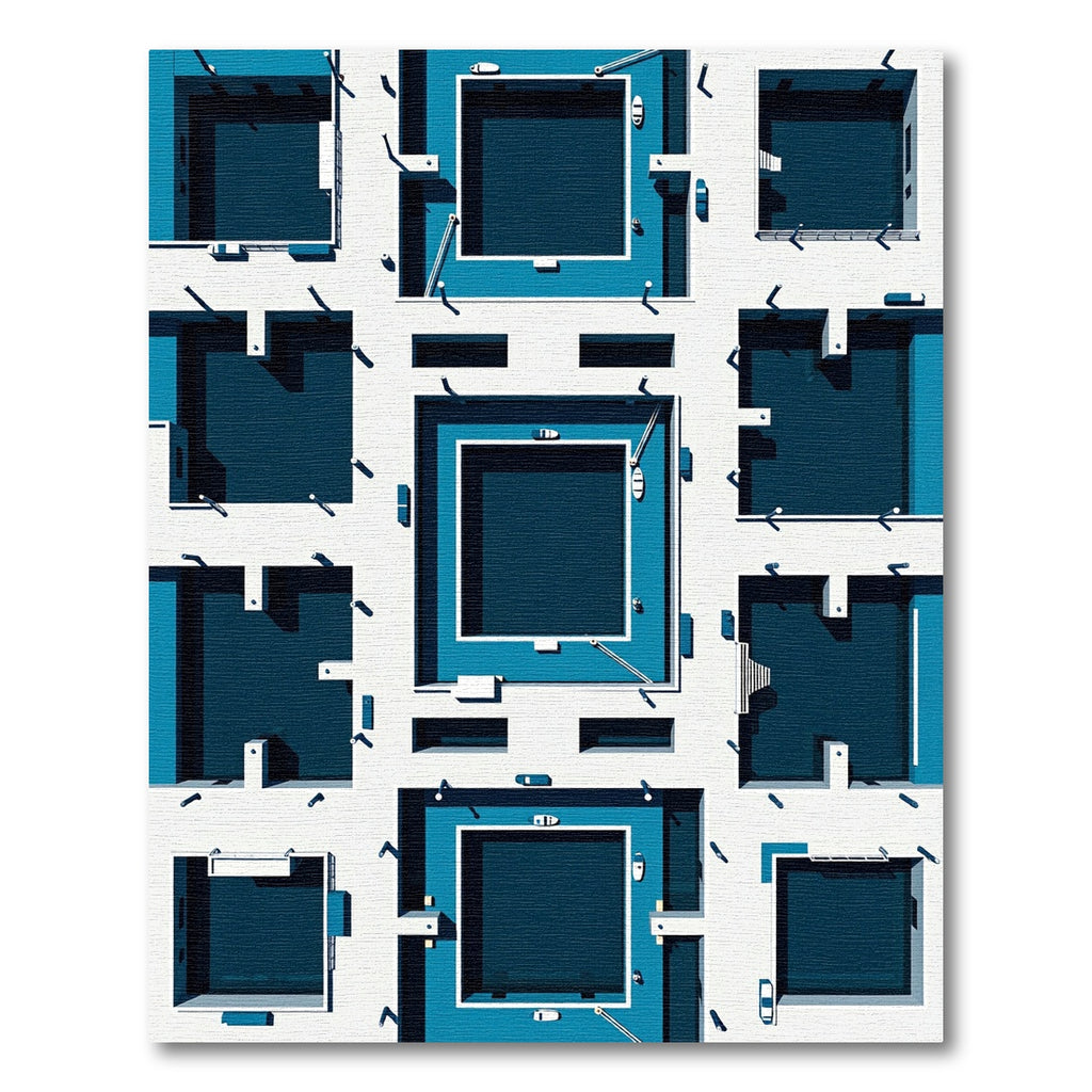 Modern Deep Blue Geometric Grid Rug