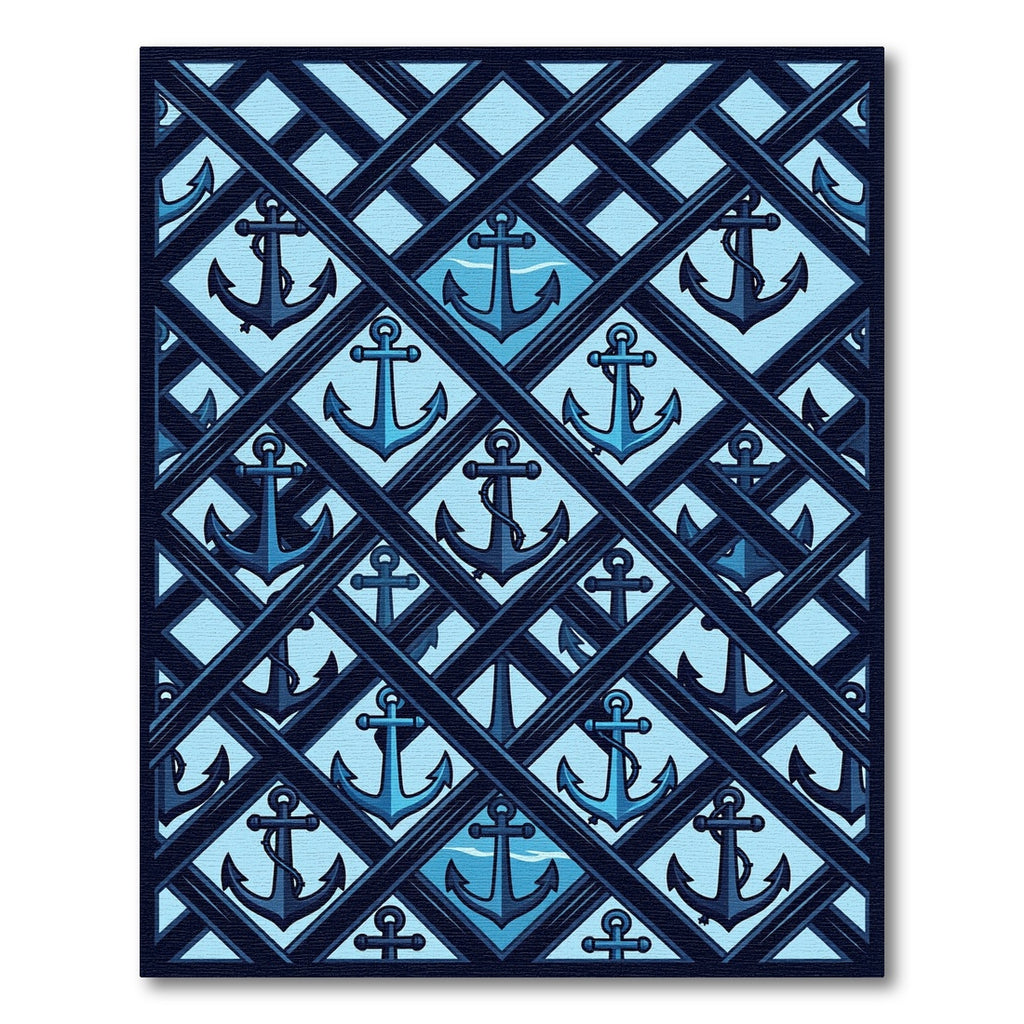Navy Nautical Anchor Geometric Lattice Rug