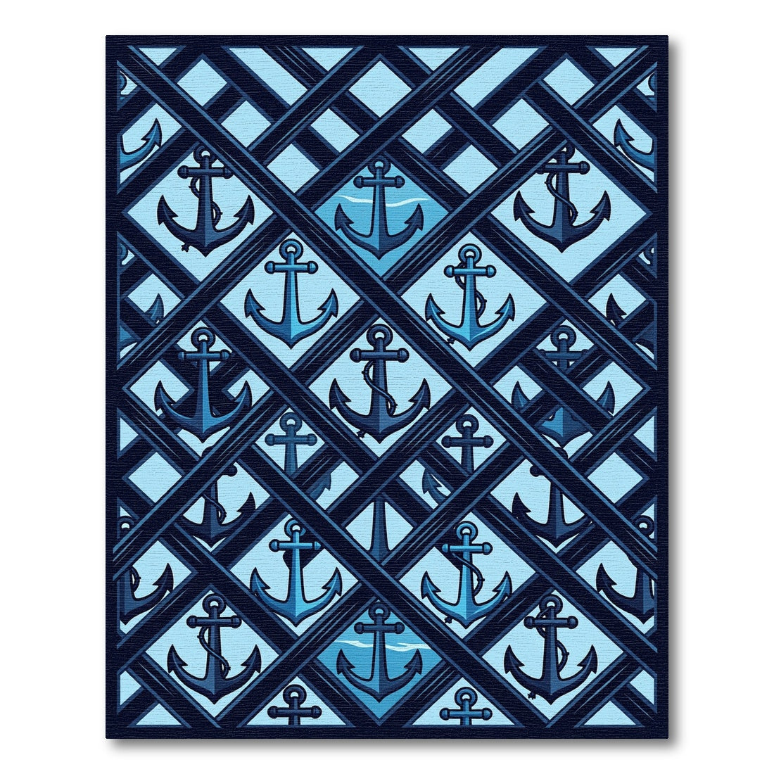 Navy Nautical Anchor Geometric Lattice Rug