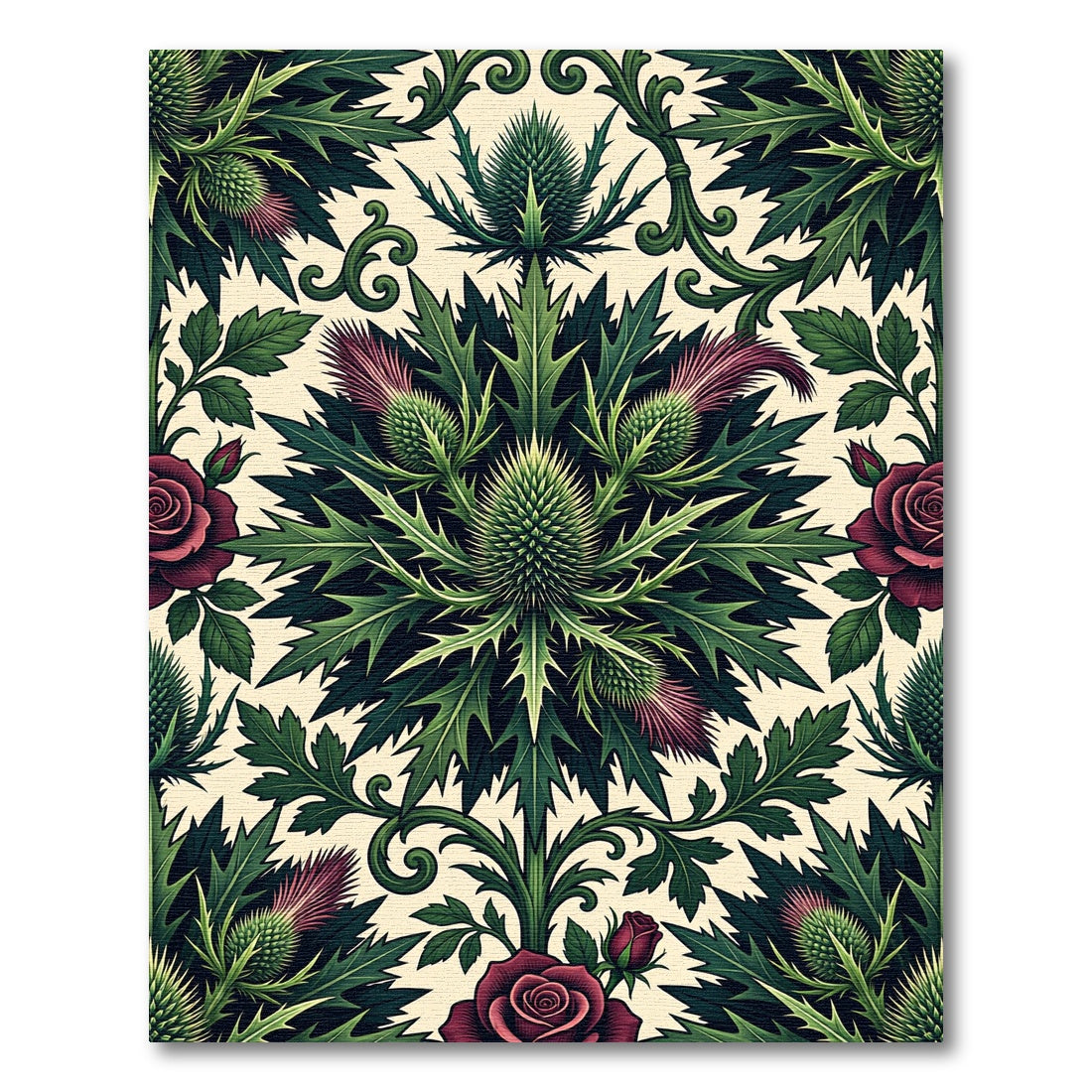 Gothic Thistle and Rose Botanical Art Rug