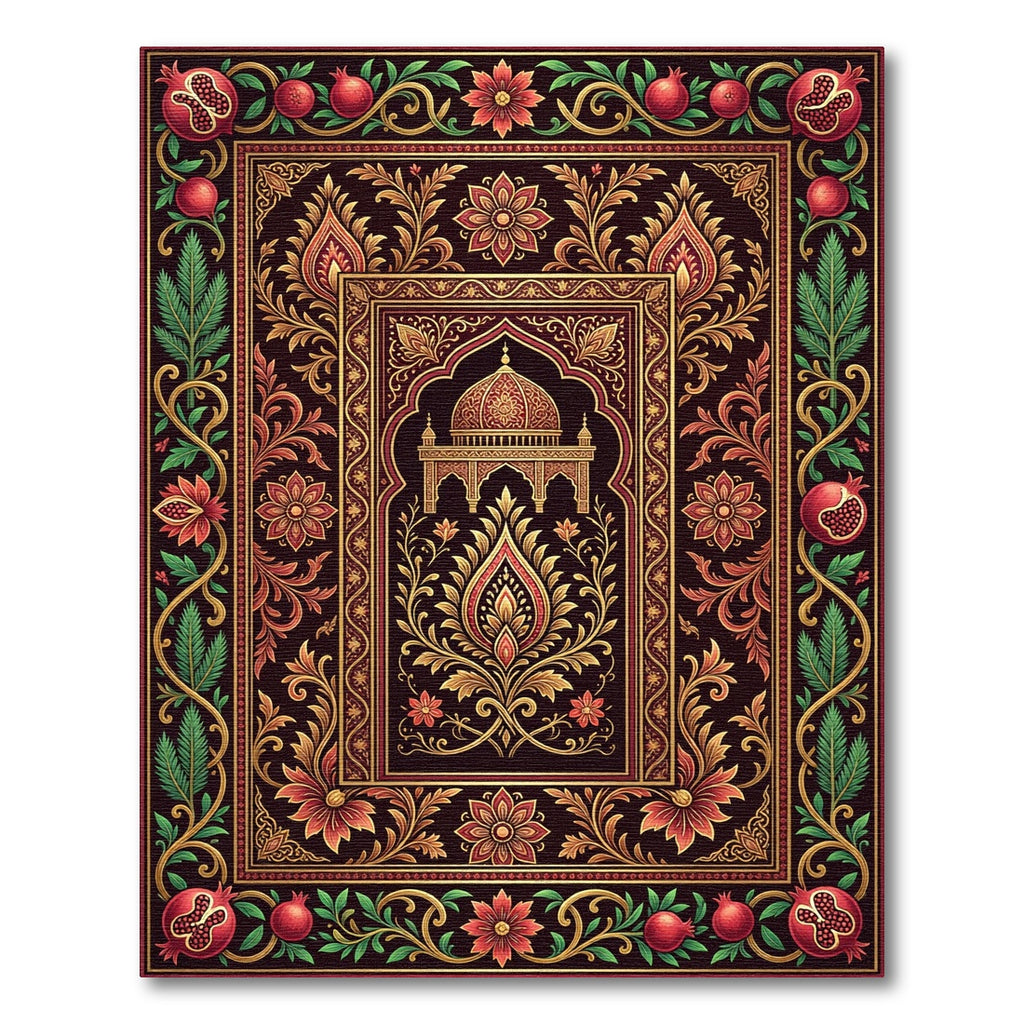 Ornate Pomegranate Dark Floral Arch Rug