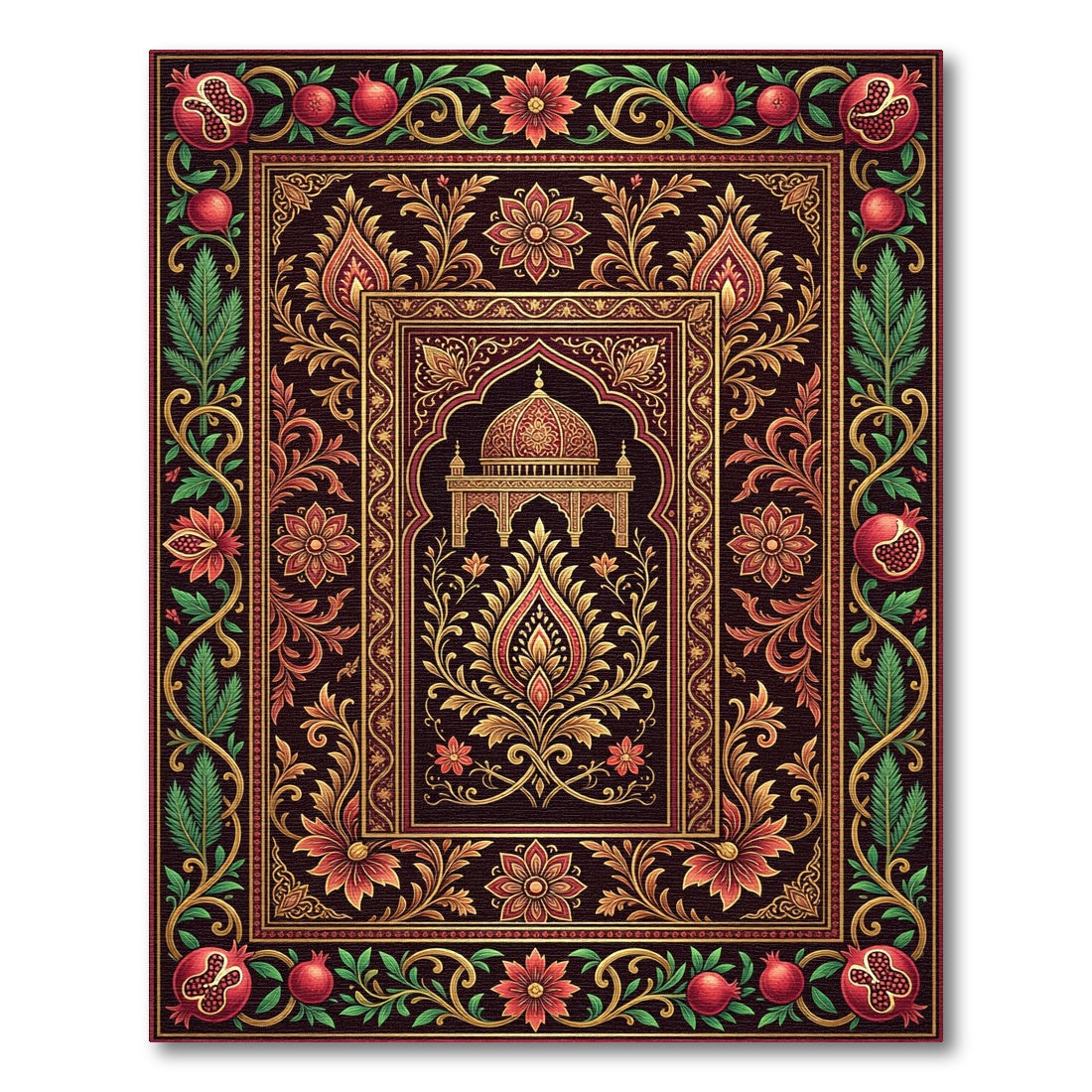 Ornate Pomegranate Dark Floral Arch Rug