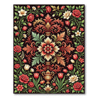 Ornate Crimson Floral Foliage Medallion Rug